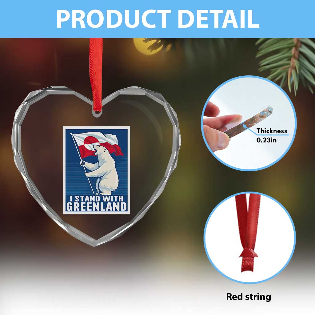 I Stand With Greenland Polar Bear Resist Heart Crystal Glass Ornament Vintage Patriotic Propaganda Sovereignty Protest