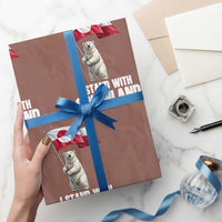 I Stand With Greenland Wrapping Paper Roll Cute Polar Bear Holding Flag Political Support