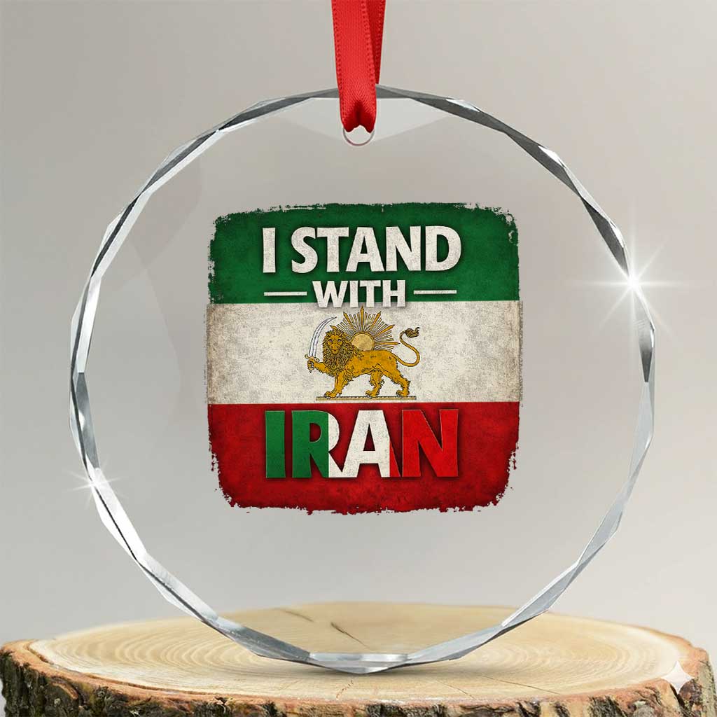 I Stand With Iran Crystal Glass Ornament Free Iran Support Persian Lion Flag