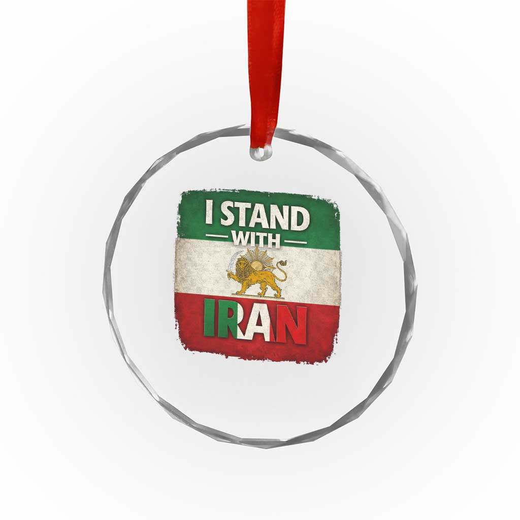 I Stand With Iran Crystal Glass Ornament Free Iran Support Persian Lion Flag