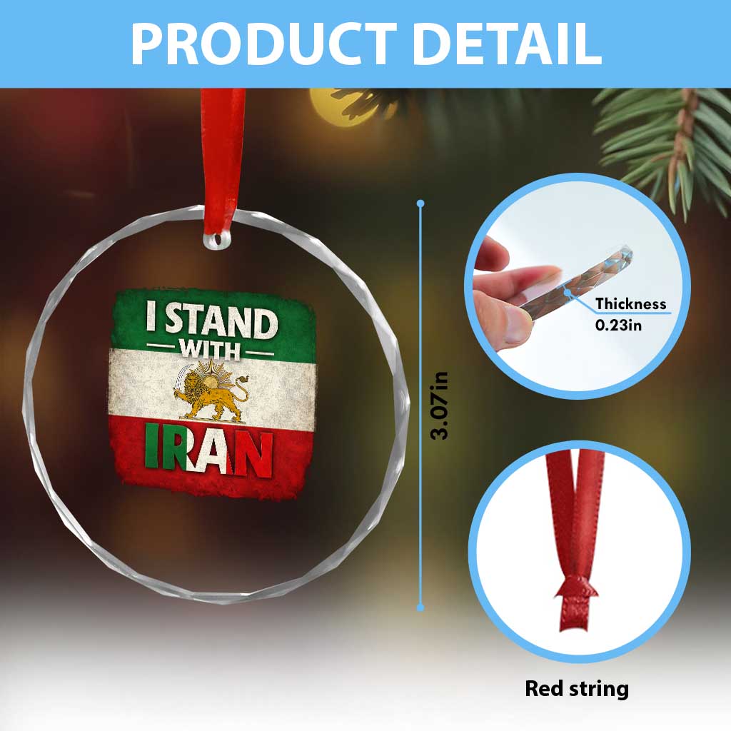I Stand With Iran Crystal Glass Ornament Free Iran Support Persian Lion Flag