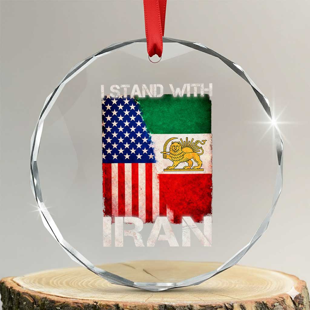 I Stand With Iran Crystal Glass Ornament Persian American Flag USA Persia Lion And Sun Iran