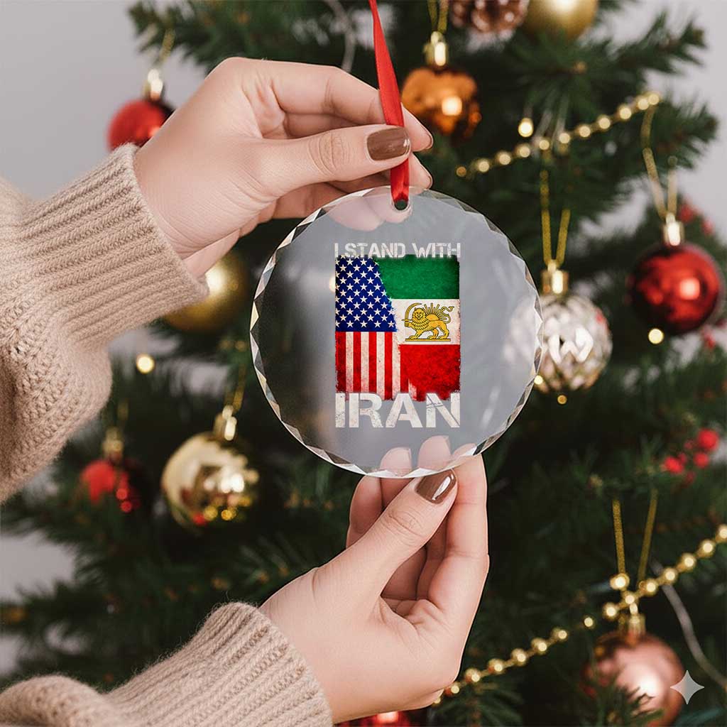 I Stand With Iran Crystal Glass Ornament Persian American Flag USA Persia Lion And Sun Iran