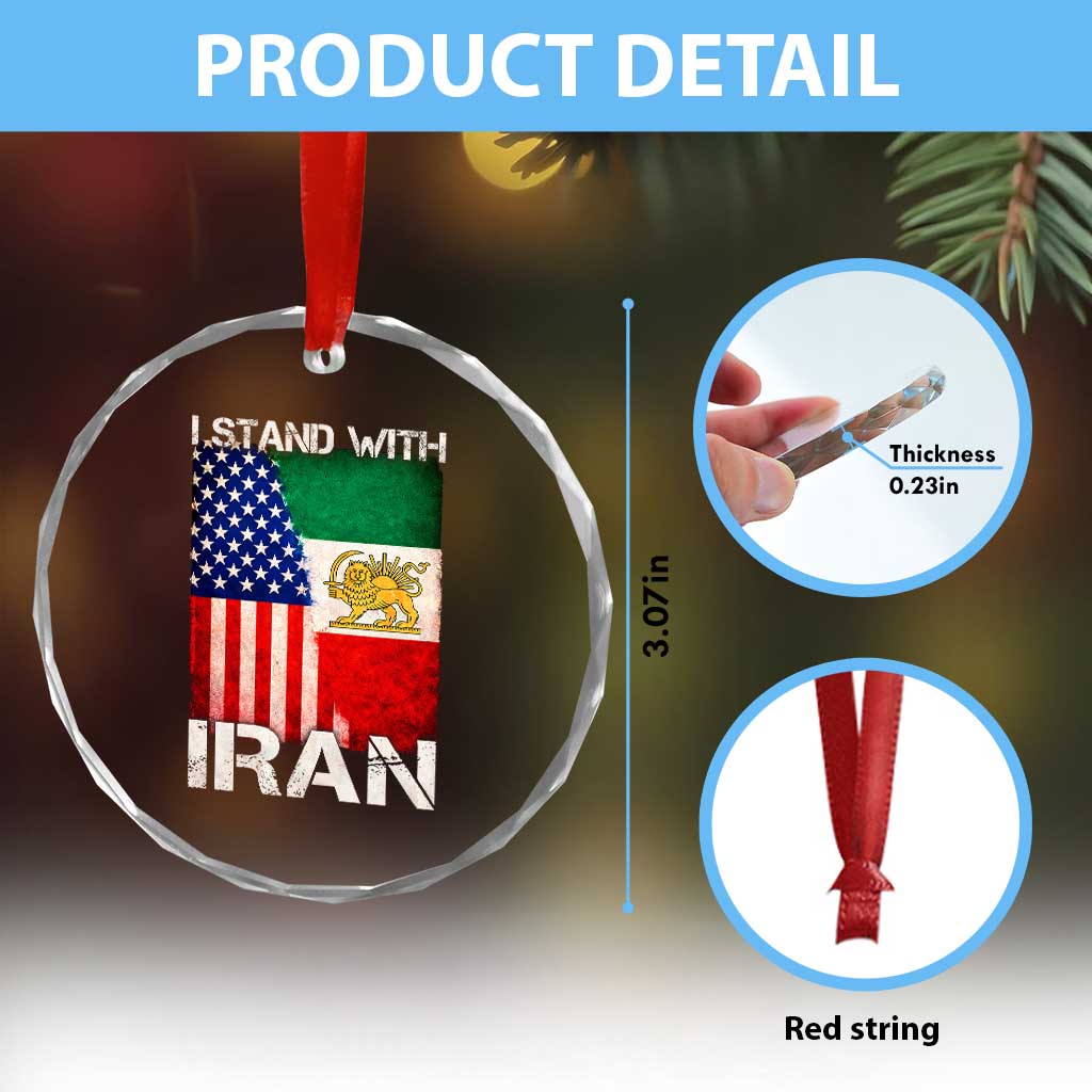 I Stand With Iran Crystal Glass Ornament Persian American Flag USA Persia Lion And Sun Iran
