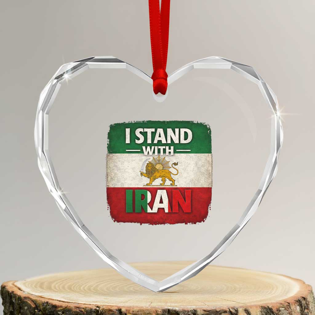 I Stand With Iran Heart Crystal Glass Ornament Free Iran Support Persian Lion Flag