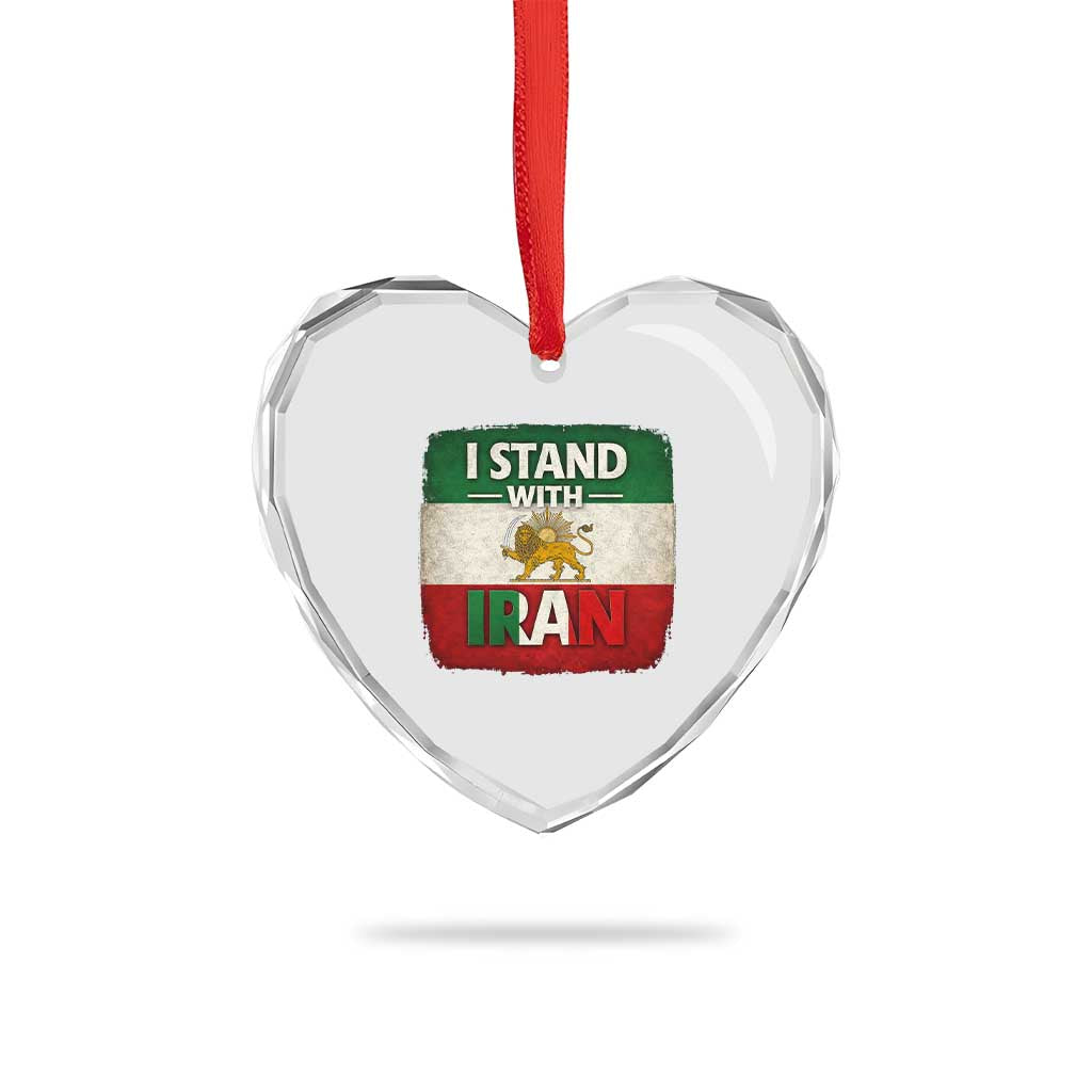 I Stand With Iran Heart Crystal Glass Ornament Free Iran Support Persian Lion Flag