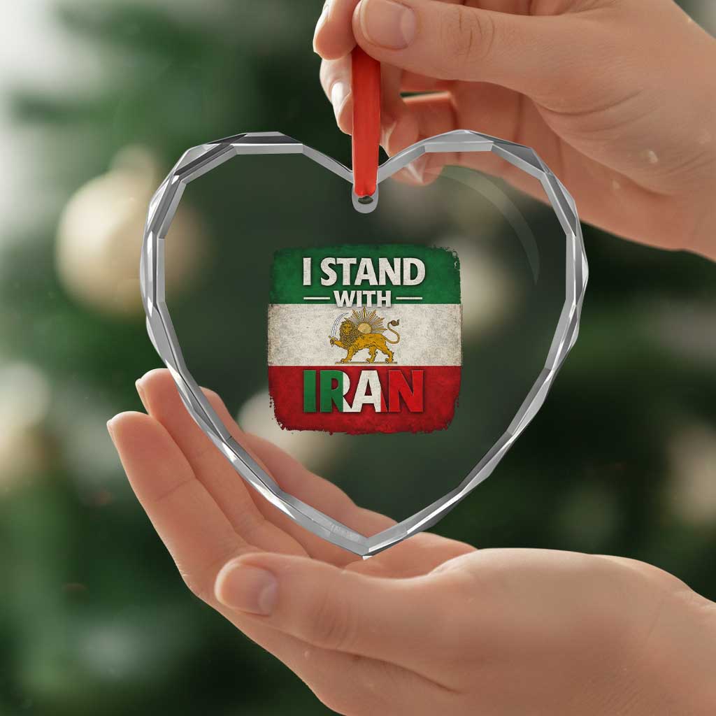 I Stand With Iran Heart Crystal Glass Ornament Free Iran Support Persian Lion Flag
