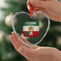 I Stand With Iran Heart Crystal Glass Ornament Free Iran Support Persian Lion Flag