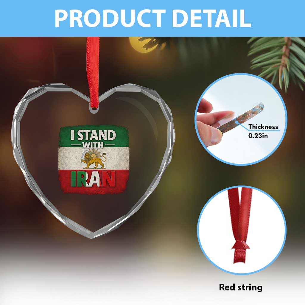 I Stand With Iran Heart Crystal Glass Ornament Free Iran Support Persian Lion Flag