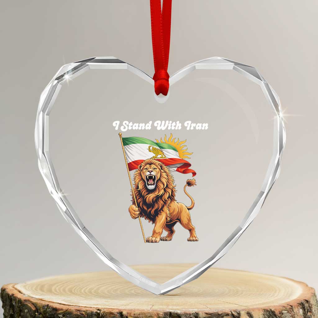 I Stand With Iran Heart Crystal Glass Ornament Freedom Lion Patriotic Resistance Gift
