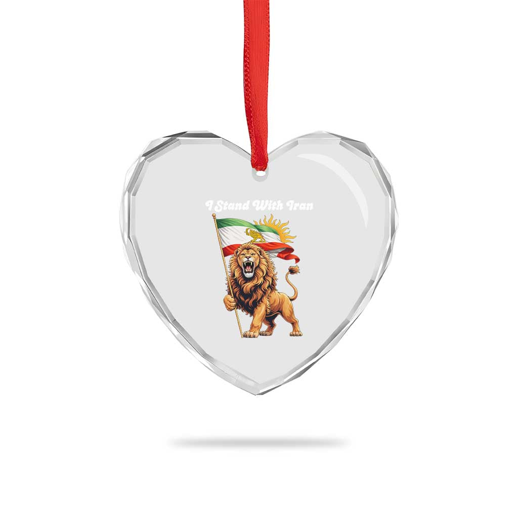 I Stand With Iran Heart Crystal Glass Ornament Freedom Lion Patriotic Resistance Gift