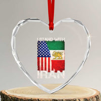 I Stand With Iran Heart Crystal Glass Ornament Persian American Flag USA Persia Lion And Sun Iran