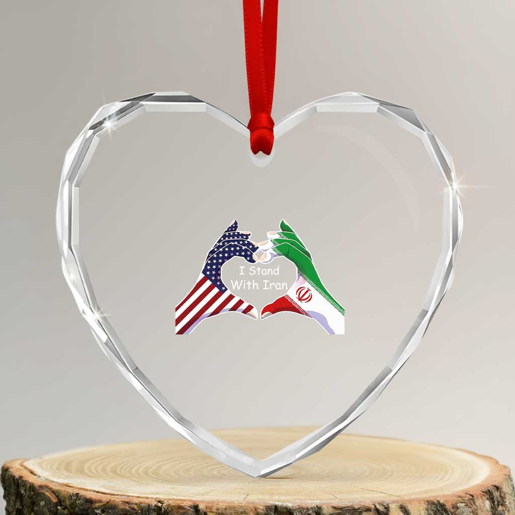 I Stand With Iran Heart Crystal Glass Ornament Support Iranian People For Peace