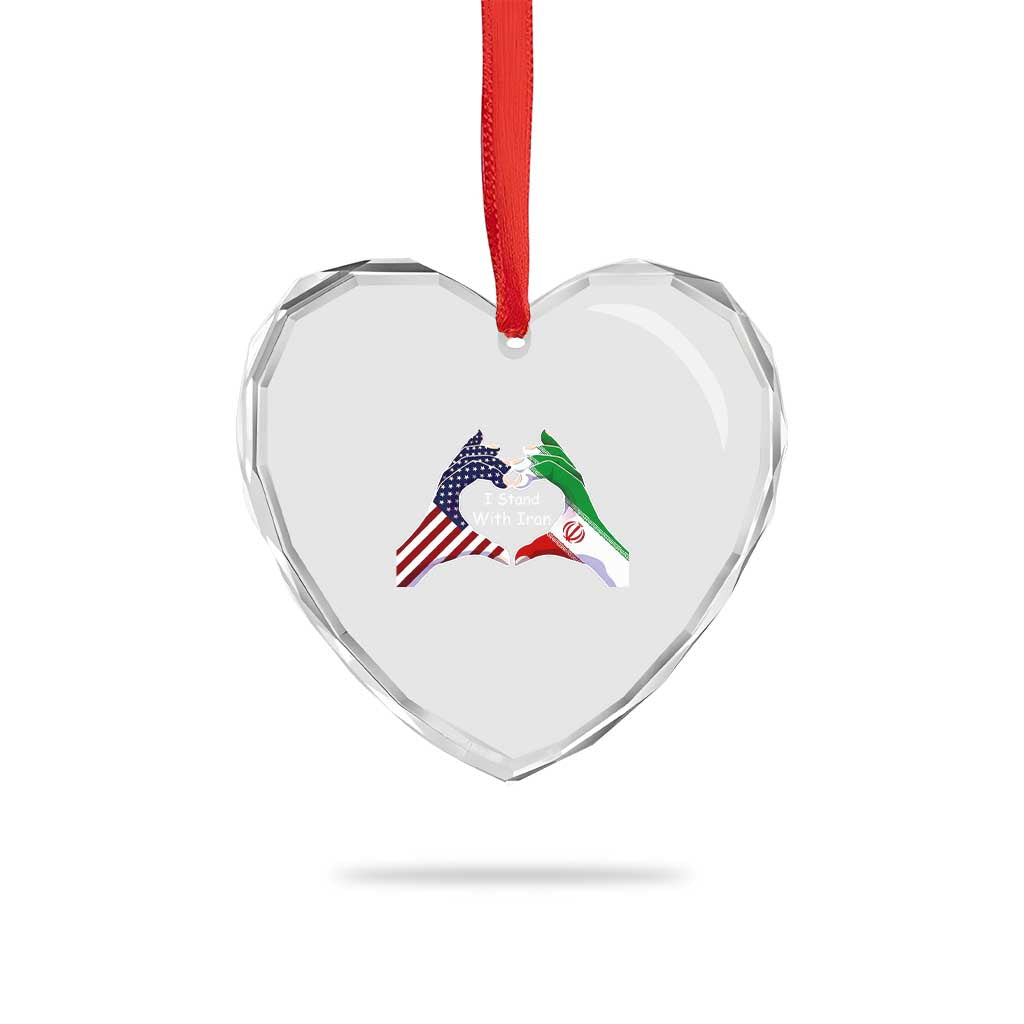 I Stand With Iran Heart Crystal Glass Ornament Support Iranian People For Peace