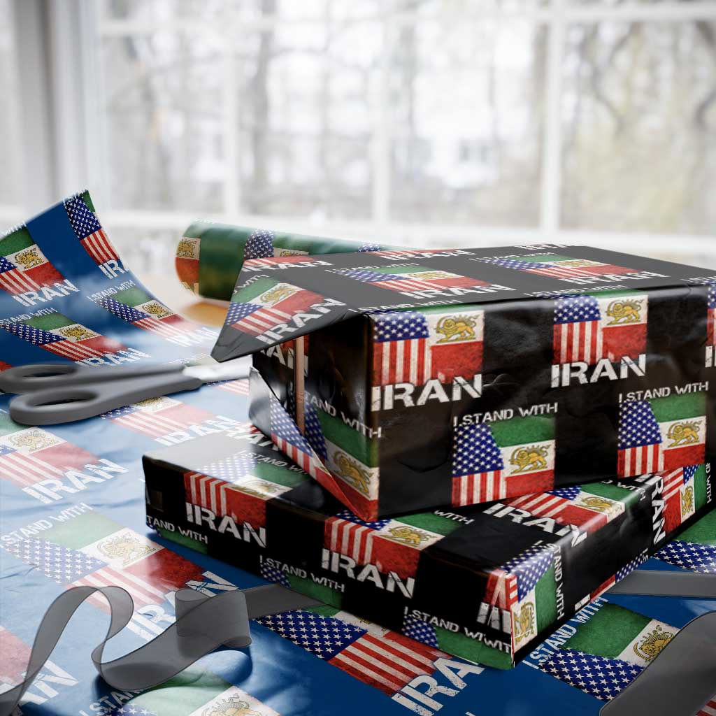 I Stand With Iran Wrapping Paper Roll Persian American Flag USA Persia Lion And Sun Iran