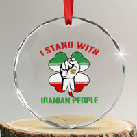I Stand With Iranian People Freedom Supporters Crystal Glass Ornament Raised Fist Persian Flag Iran Revolution