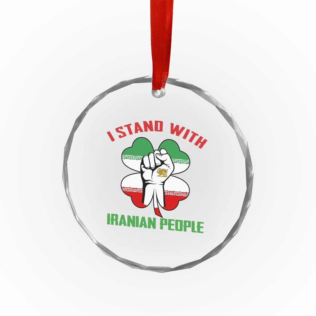 I Stand With Iranian People Freedom Supporters Crystal Glass Ornament Raised Fist Persian Flag Iran Revolution