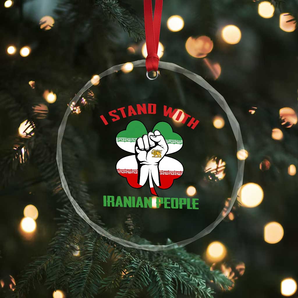 I Stand With Iranian People Freedom Supporters Crystal Glass Ornament Raised Fist Persian Flag Iran Revolution
