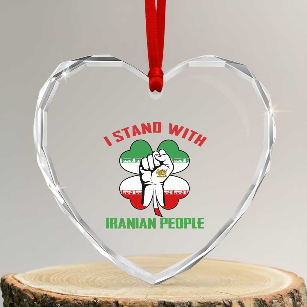 I Stand With Iranian People Freedom Supporters Heart Crystal Glass Ornament Raised Fist Persian Flag Iran Revolution