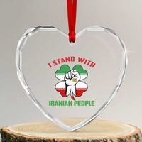I Stand With Iranian People Freedom Supporters Heart Crystal Glass Ornament Raised Fist Persian Flag Iran Revolution