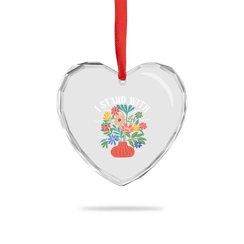 I Stand With Mexico Greenland Ukraine Canada Palestine Panama Heart Crystal Glass Ornament Colorful Floral Solidarity Global Unity