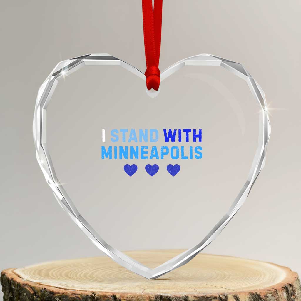 I Stand With Minneapolis Heart Crystal Glass Ornament Blue Heart Solidarity Support Minnesota Strong