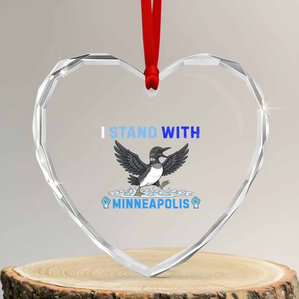 I Stand With Minneapolis Heart Crystal Glass Ornament Loon Minnesota Resist Anti ICE Immigration Protest