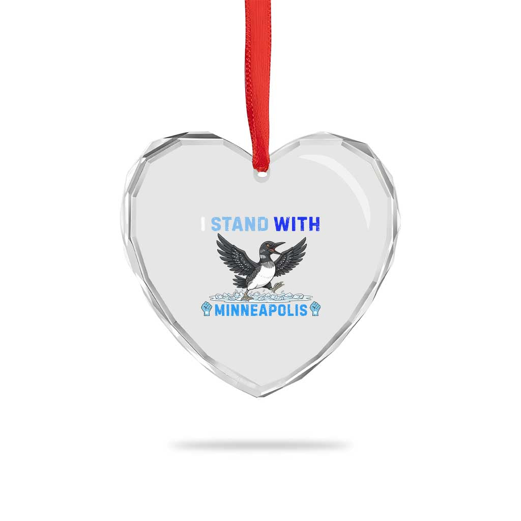 I Stand With Minneapolis Heart Crystal Glass Ornament Loon Minnesota Resist Anti ICE Immigration Protest