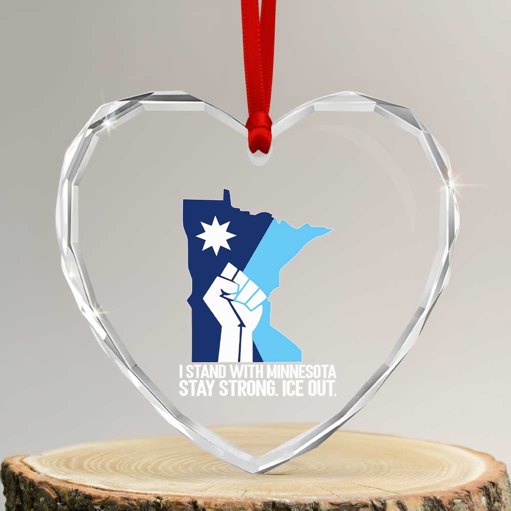 I Stand With Minnesota Heart Crystal Glass Ornament Minnesota Flag Anti ICE Immigration Protest Resist