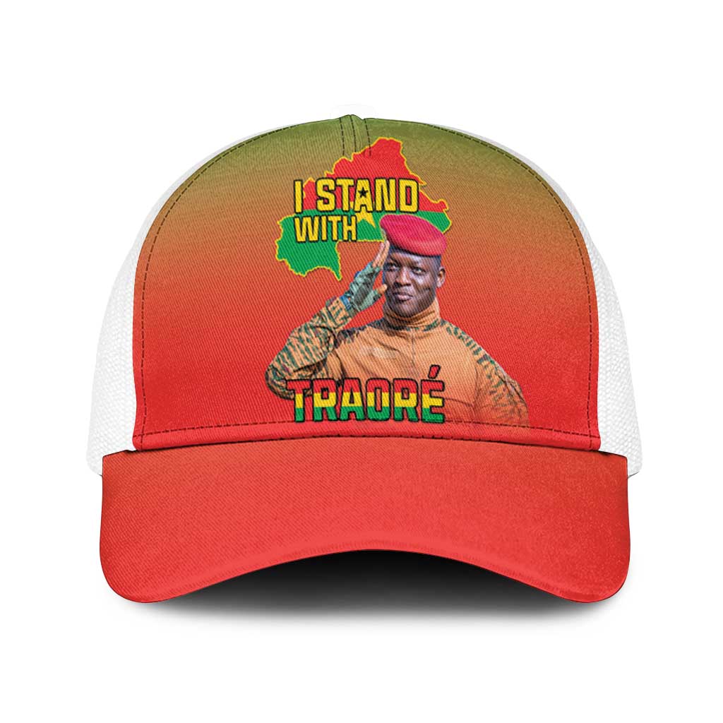 I Stand With Traore Baseball Net Cap Burkina Faso Flag Map - African Pattern - Wonder Print Shop