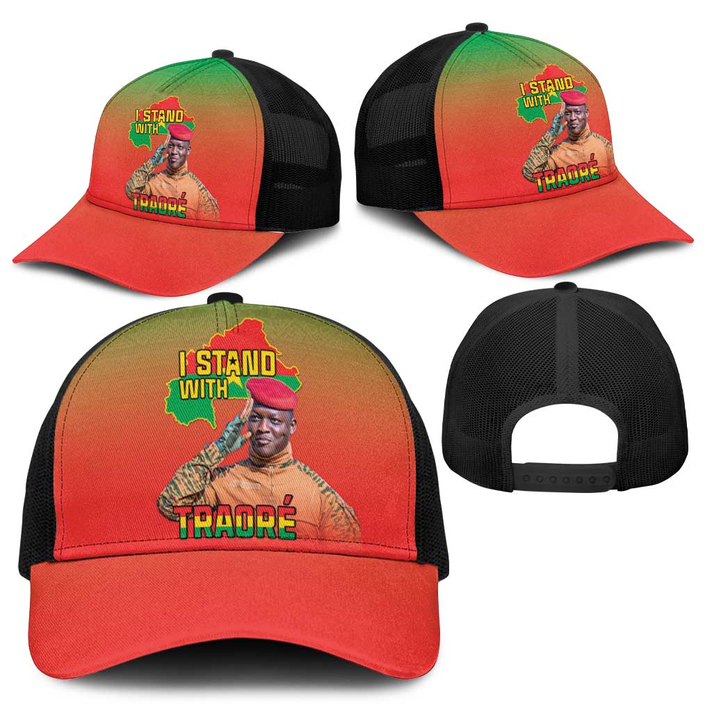 I Stand With Traore Baseball Net Cap Burkina Faso Flag Map - African Pattern - Wonder Print Shop