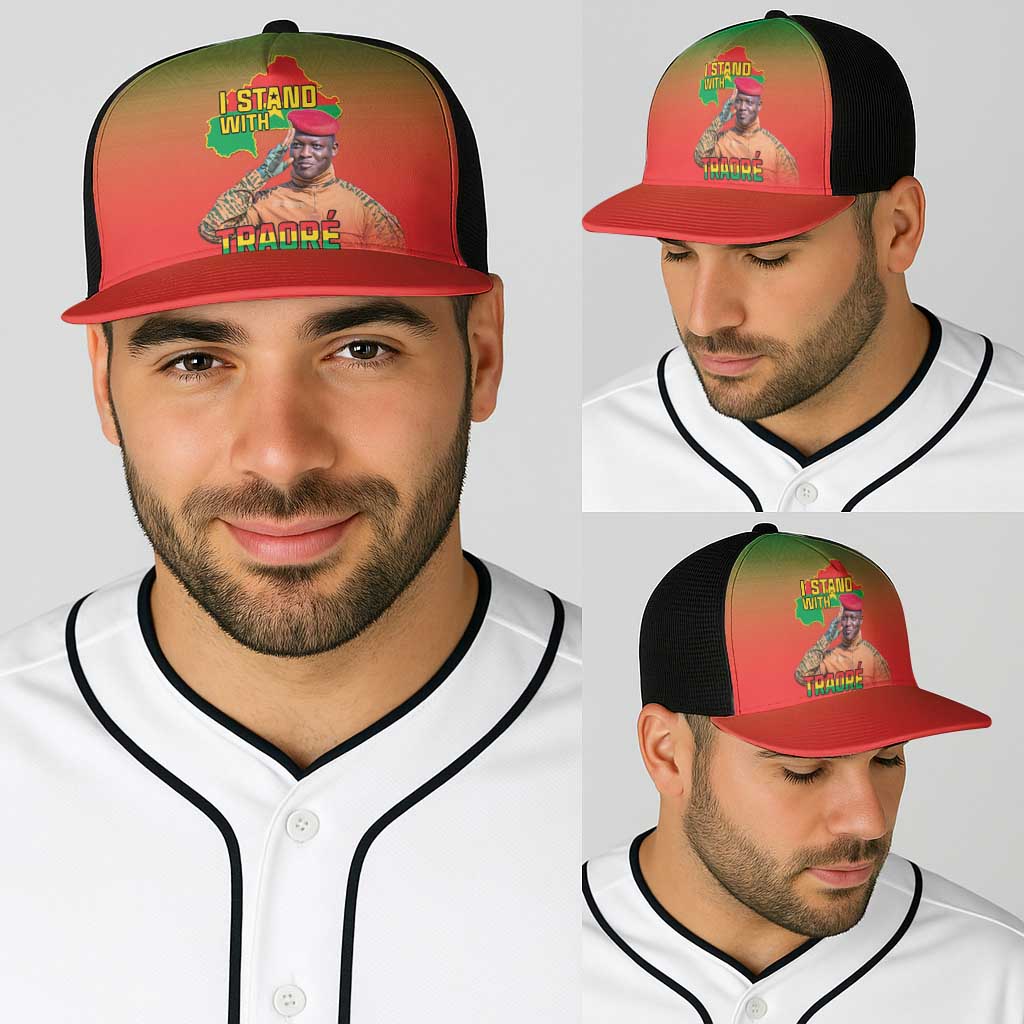 I Stand With Traore Baseball Net Cap Burkina Faso Flag Map - African Pattern - Wonder Print Shop