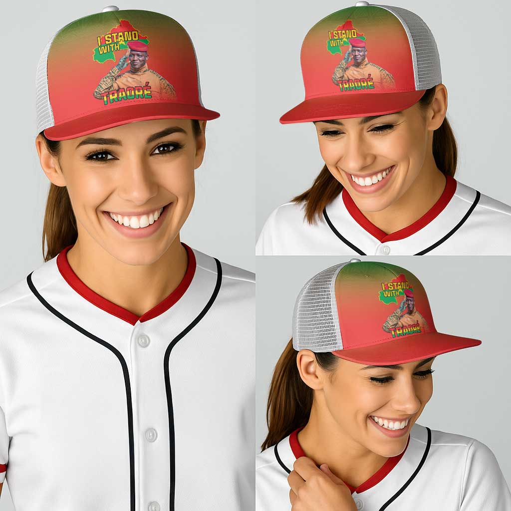 I Stand With Traore Baseball Net Cap Burkina Faso Flag Map - African Pattern - Wonder Print Shop