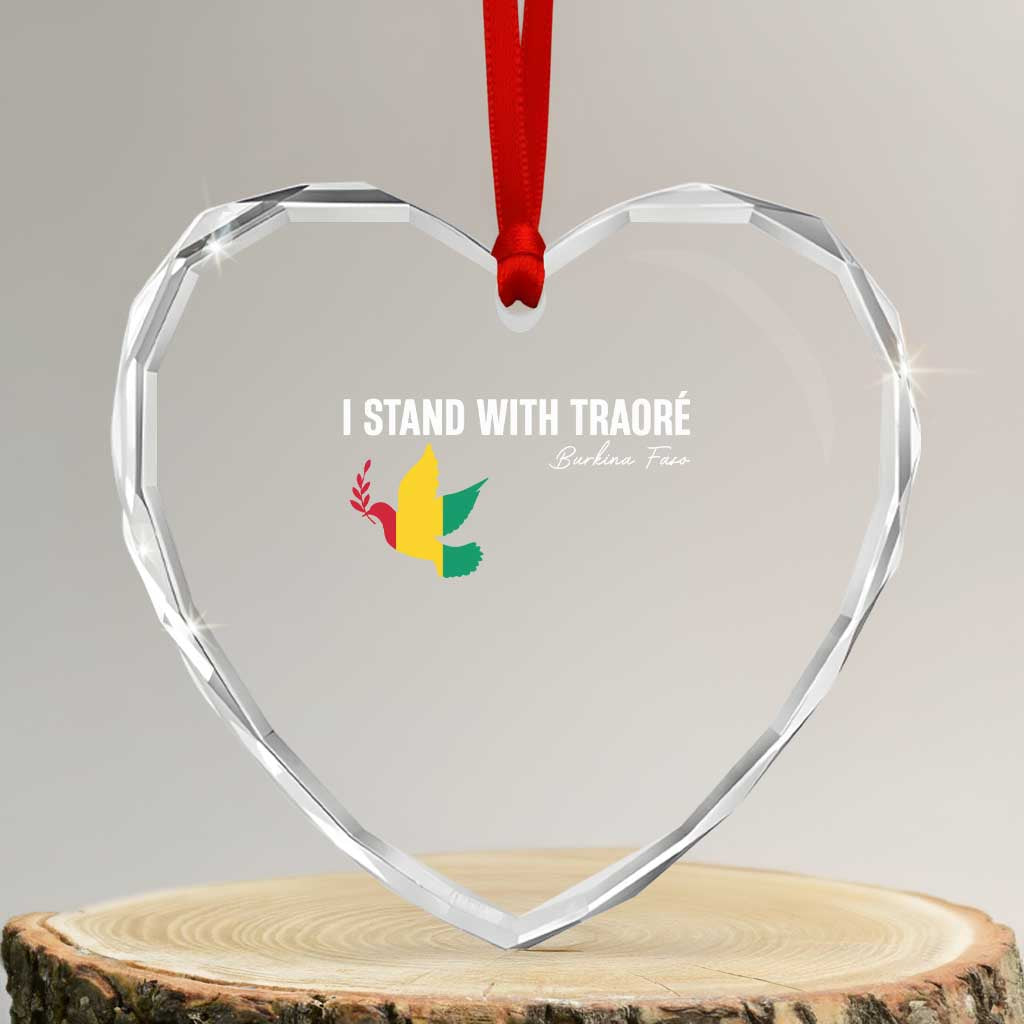 I Stand With Traoré Heart Crystal Glass Ornament Burkina Faso Peace Dove - Wonder Print Shop