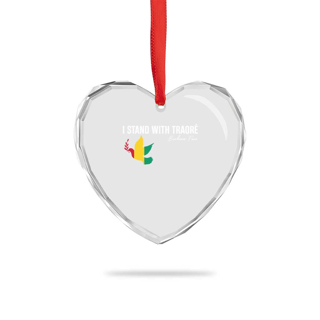 I Stand With Traoré Heart Crystal Glass Ornament Burkina Faso Peace Dove - Wonder Print Shop