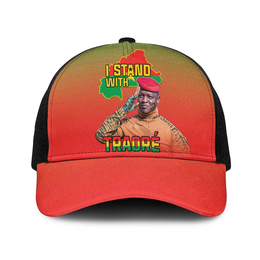 I Stand With Traore Mesh Trucker Cap Burkina Faso Flag Map - African Pattern - Wonder Print Shop