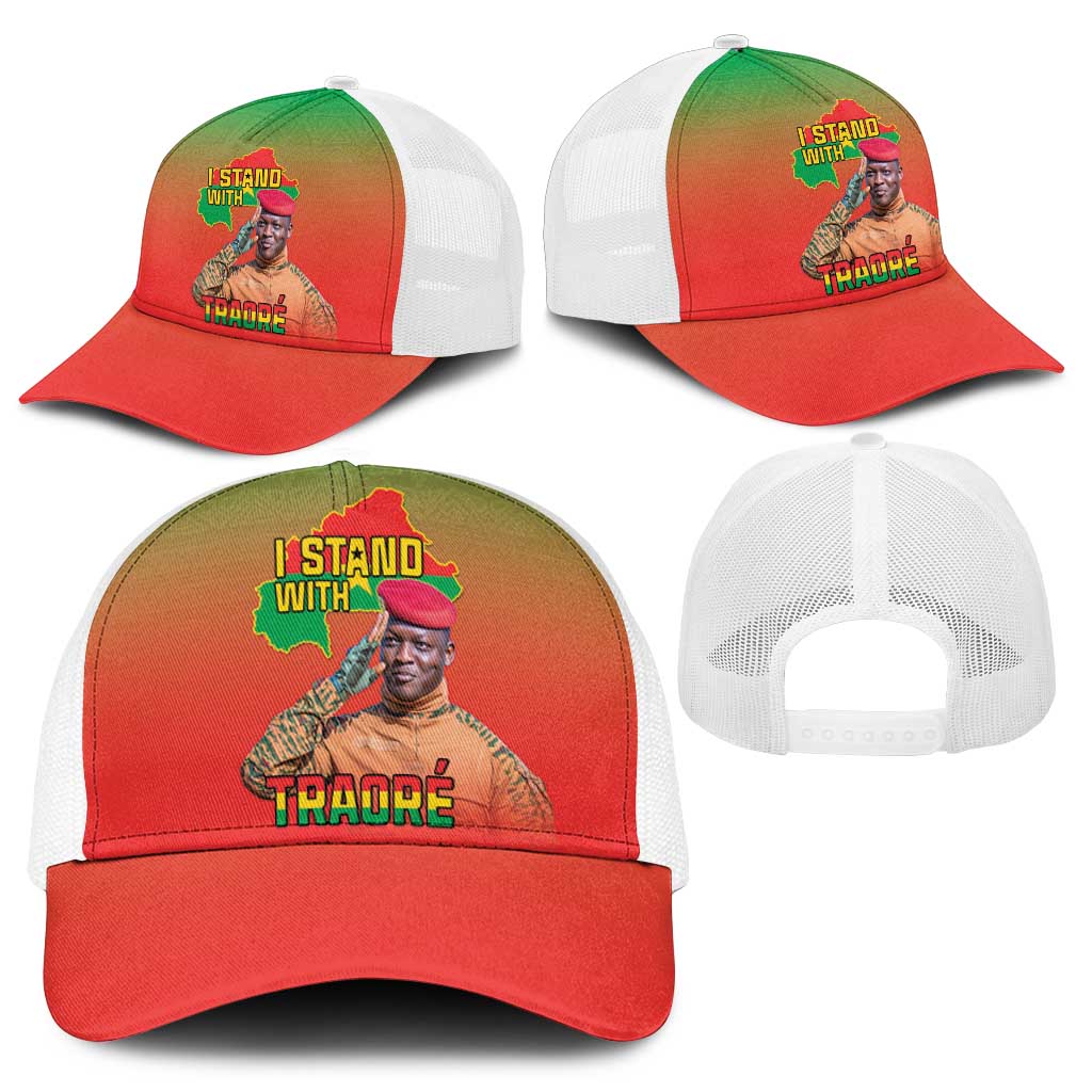 I Stand With Traore Mesh Trucker Cap Burkina Faso Flag Map - African Pattern - Wonder Print Shop