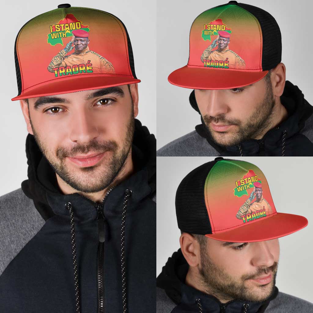 I Stand With Traore Mesh Trucker Cap Burkina Faso Flag Map - African Pattern - Wonder Print Shop