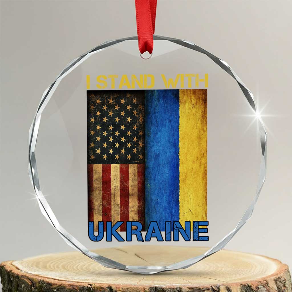 I Stand With Ukraine Crystal Glass Ornament Ukrainian American Flag - Wonder Print Shop
