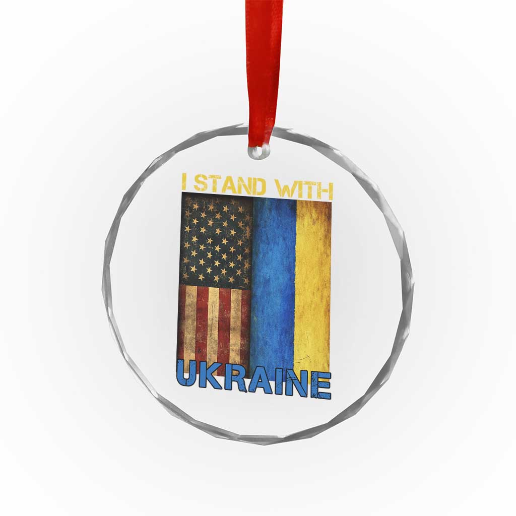 I Stand With Ukraine Crystal Glass Ornament Ukrainian American Flag - Wonder Print Shop