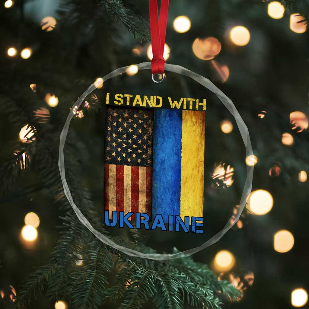 I Stand With Ukraine Crystal Glass Ornament Ukrainian American Flag - Wonder Print Shop