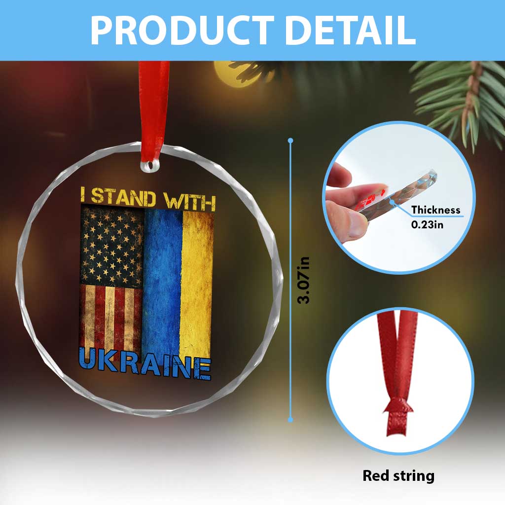 I Stand With Ukraine Crystal Glass Ornament Ukrainian American Flag - Wonder Print Shop