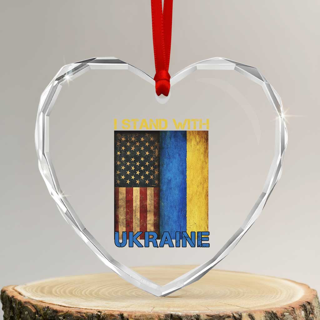 I Stand With Ukraine Heart Crystal Glass Ornament Ukrainian American Flag - Wonder Print Shop