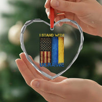 I Stand With Ukraine Heart Crystal Glass Ornament Ukrainian American Flag - Wonder Print Shop