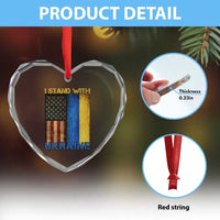 I Stand With Ukraine Heart Crystal Glass Ornament Ukrainian American Flag - Wonder Print Shop