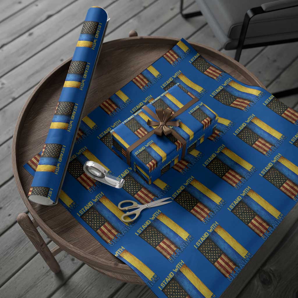 I Stand With Ukraine Wrapping Paper Roll Ukrainian American Flag - Wonder Print Shop