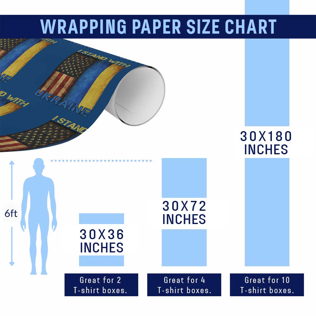 I Stand With Ukraine Wrapping Paper Roll Ukrainian American Flag - Wonder Print Shop