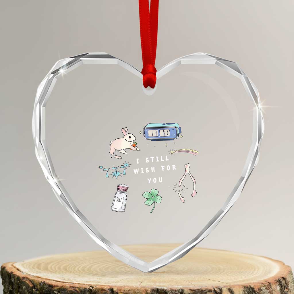 I Still Wish for You Lucky Rabbit 1111 Stars Clover Signs Heart Crystal Glass Ornament