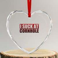 I Suck At Cornhole Heart Crystal Glass Ornament Funny Bean Bag Toss Game