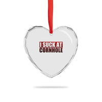 I Suck At Cornhole Heart Crystal Glass Ornament Funny Bean Bag Toss Game